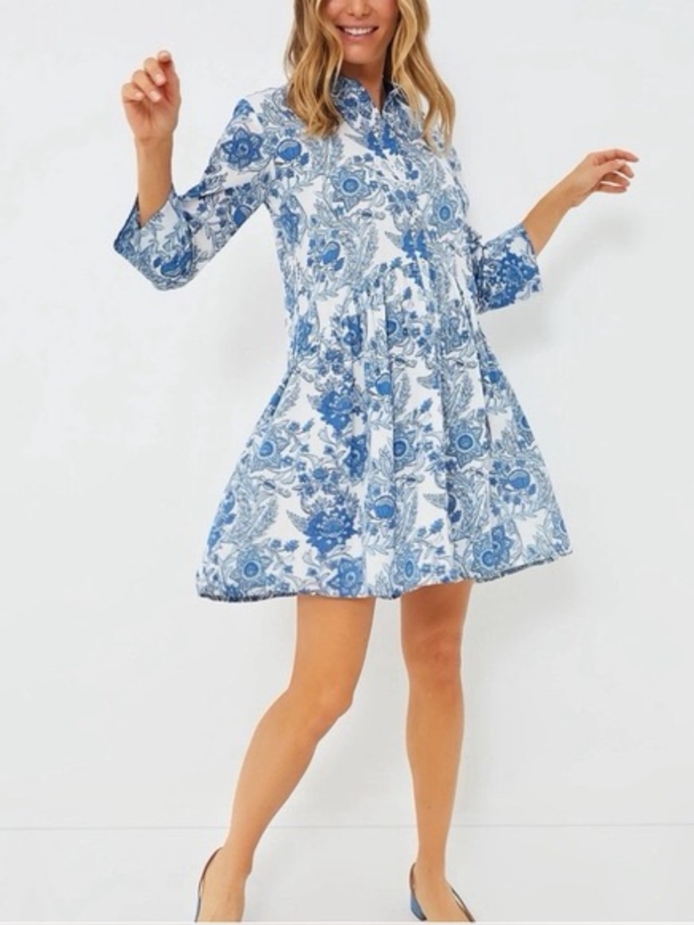TUCKERNUCK / RO’S GARDEN Blue Leticia Deauville Cotton Dress Small NWOT